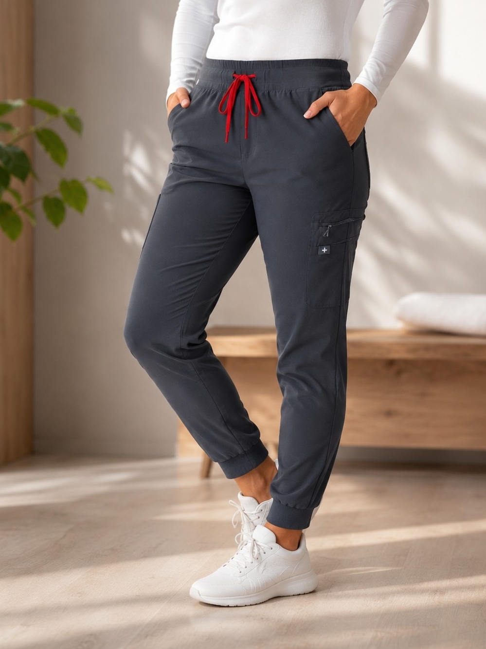 FIGS Zamora Jogger Scrub Pants 3XL Gray Red Drawstring Stretch Cargo #812